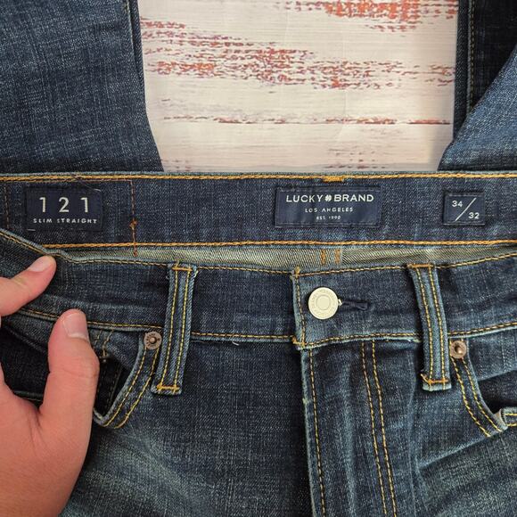 Lucky Brand Men's 121 Slim Straight Jeans 34X32 Faded Whiskered Denim Basic NWT - Picture 9 of 15